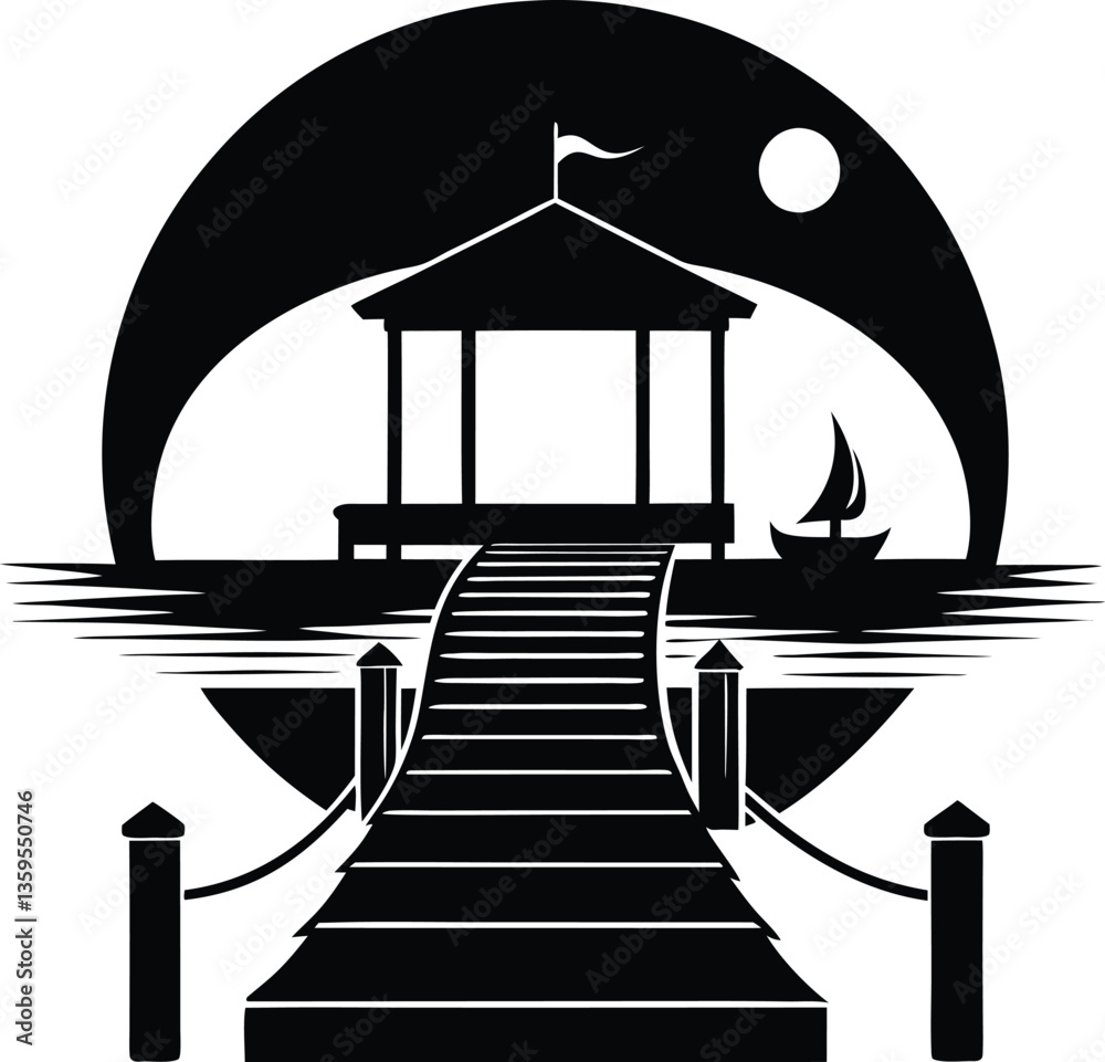 dock black and white silhouette vector design