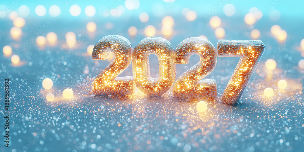Illuminated 2027 Text With Sparkling Snowflakes Against A Blurred Blue Background Celebrating The New Year Illuminated 2027 Text With Sparkling Snowflakes Against A Blurred Blue Background Celebrating The New Year