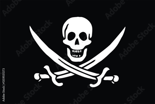 Calico Jack Pirate Flag Vector Clipart Illustration – Jolly Roger Skull and Crossbones, Vintage Pirate Emblem, High-Resolution Digital Graphic for Stickers, T-Shirts, and Nautical Designs
