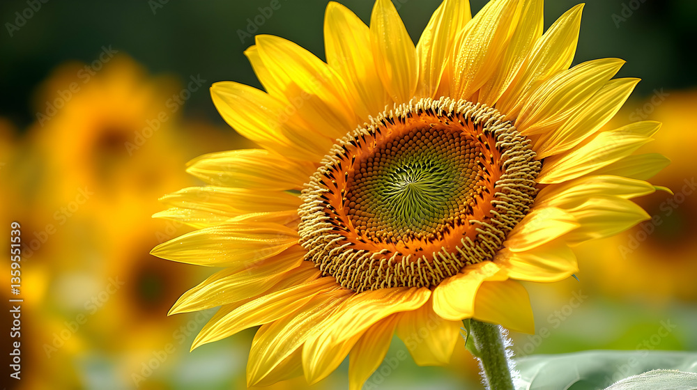 Fototapeta premium Bright Yellow Sunflower In Field