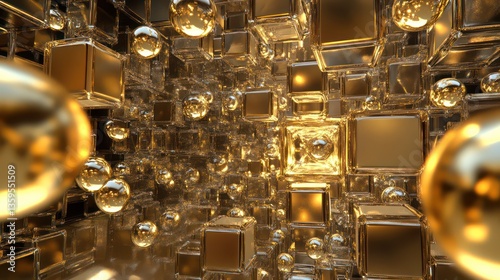 Radiant Fusion of Golden Squares abstract background