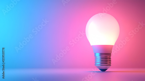 Glowing Light Bulb on Blue and Pink Gradient Background