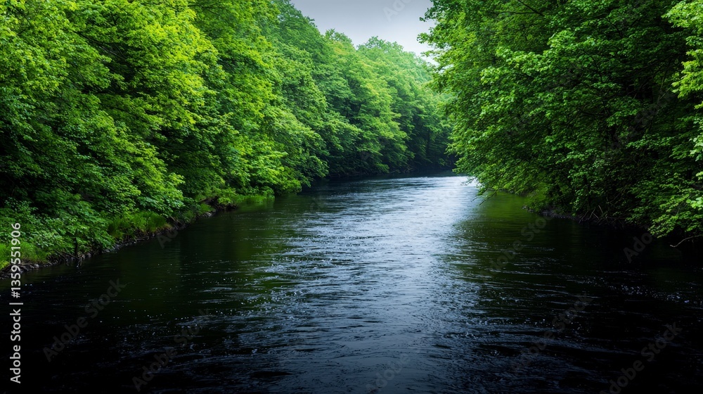 Obraz premium Serene River Flowing Through Lush Green Forest