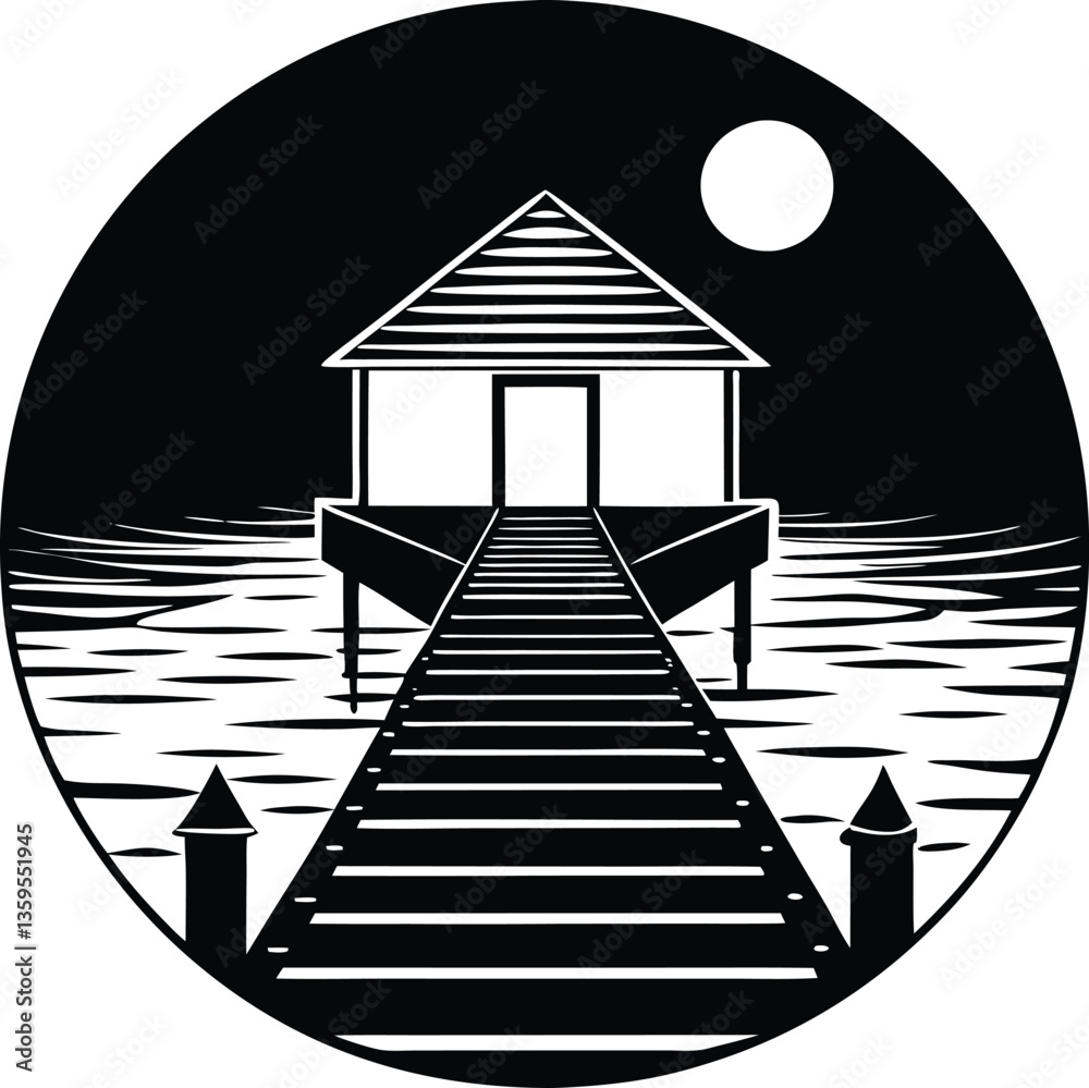 dock black and white silhouette vector design