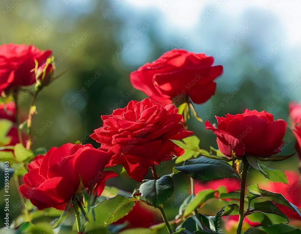 Obraz premium bright red roses blooming in a lush garden during the spring season