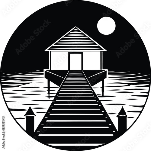 dock black and white silhouette vector design