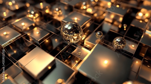 Illuminated Symphony of Golden Squares abstract background
