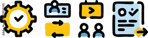 Illustration of kitchen utensil sets and tools with business and web concept icons