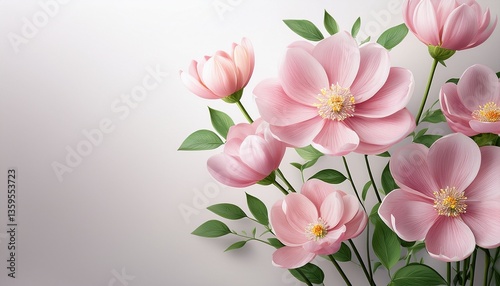 beautiful pink flowers with delicate petals and green stems against a light background