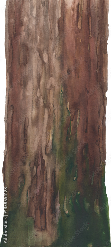 Naklejka premium Realistic watercolor mossy tree trunk isolated on a white background
