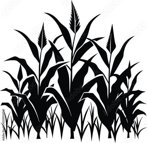 cornfield black and white silhouette vector design