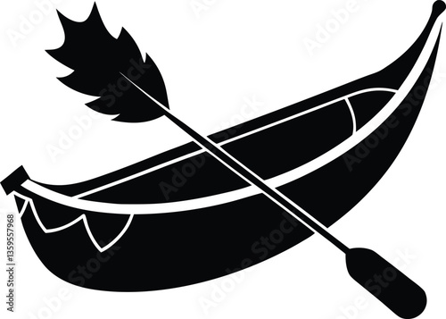 canoe black and white silhouette vector design