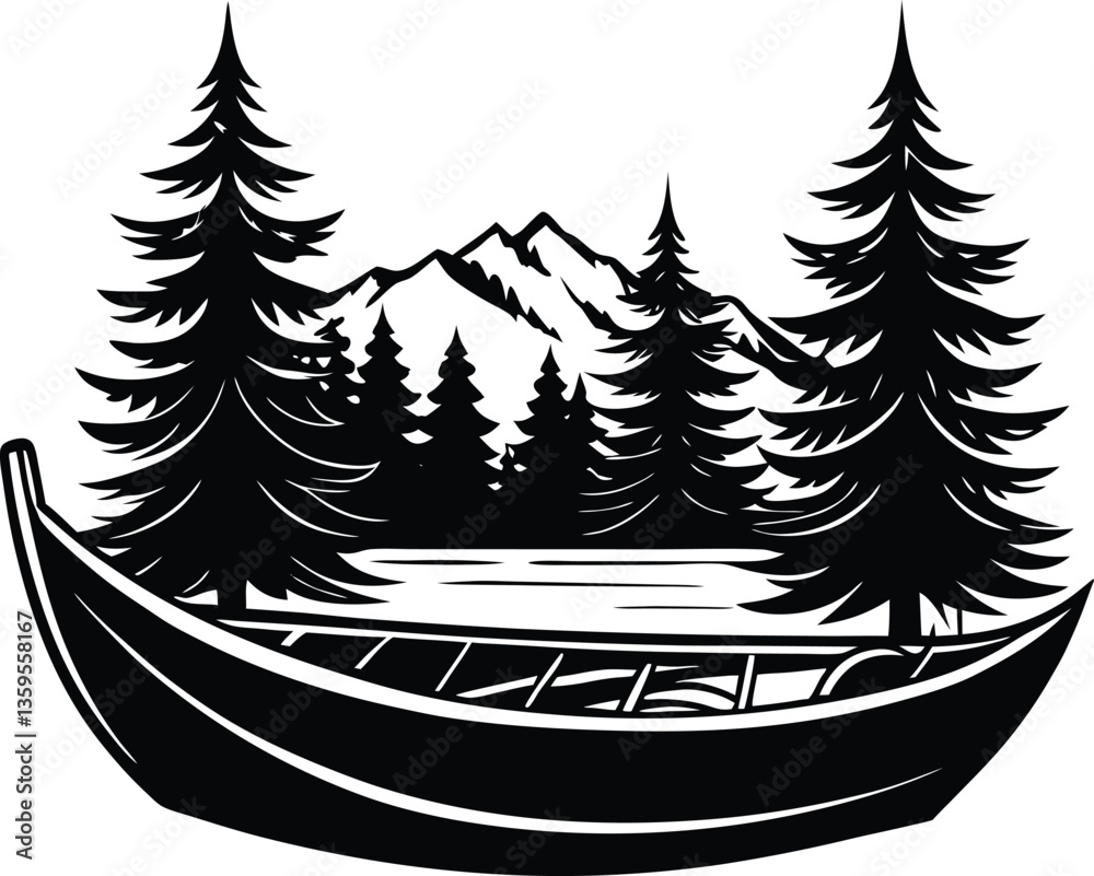 Obraz premium canoe black and white silhouette vector design