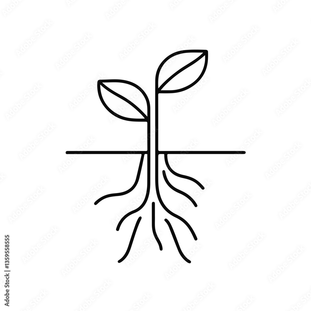 Plant sprouting with roots illustration on a clean background Plant sprouting with roots illustration on a clean background