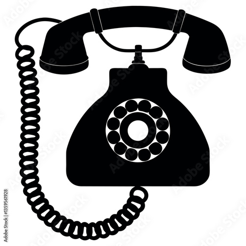 Silhouette of a vintage rotary phone with a coiled.