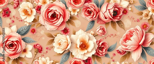 Elegant vintage floral pattern in soft Provence colors, seamless repeat for textile or wallpaper, rustic, floral pattern