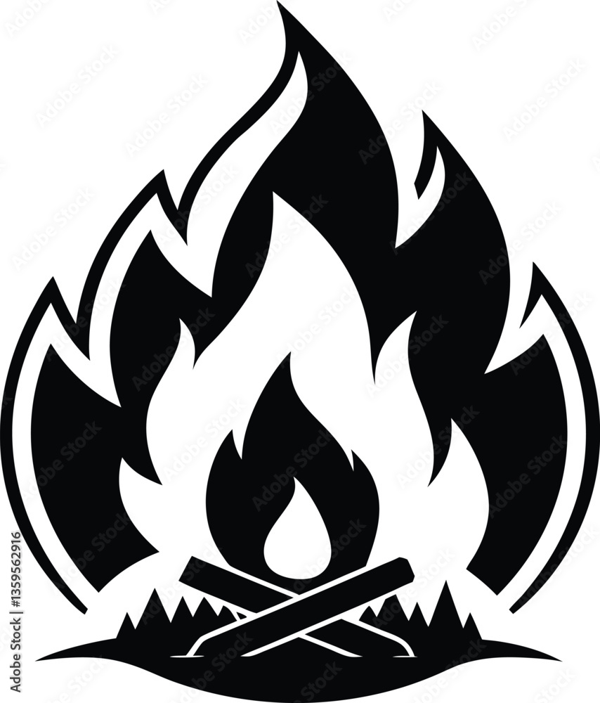 campfire black and white silhouette vector design