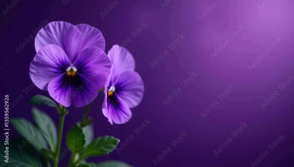 Fototapeta premium Elegant viola blooms against a deep purple backdrop, floral, contrast, background