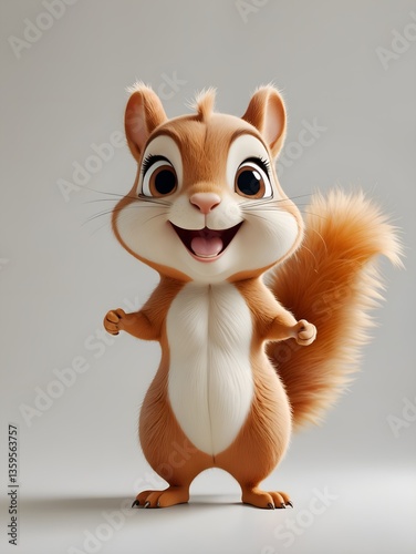 A cute cartoon squirrel character standing with a happy expression. showcasing its full body