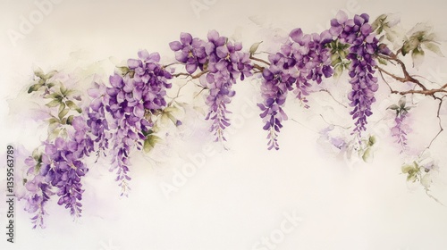 Watercolor Painting of a Wisteria Branch