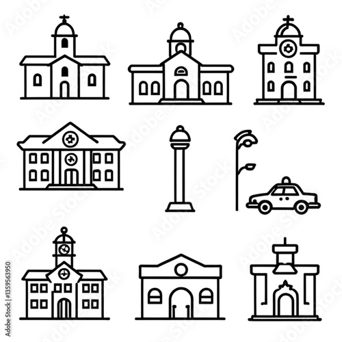 学校と公共施設のフラットアイコン｜Flat School and Government Icons