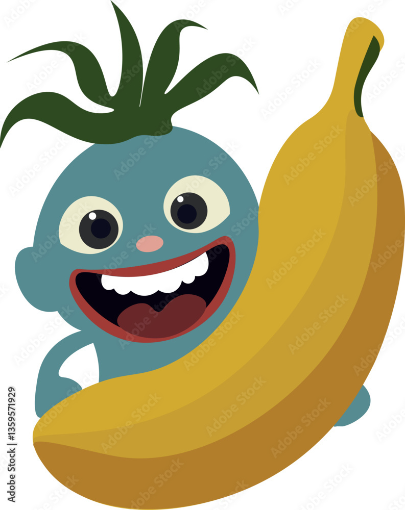 weird blue smiling monkey with banana weird blue smiling monkey with banana