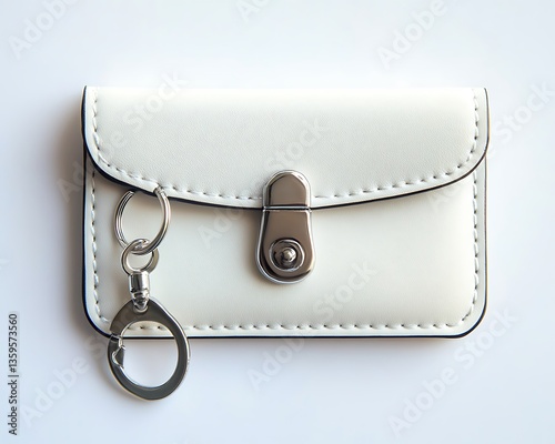 Simple White Leather Wallet with Keyring.