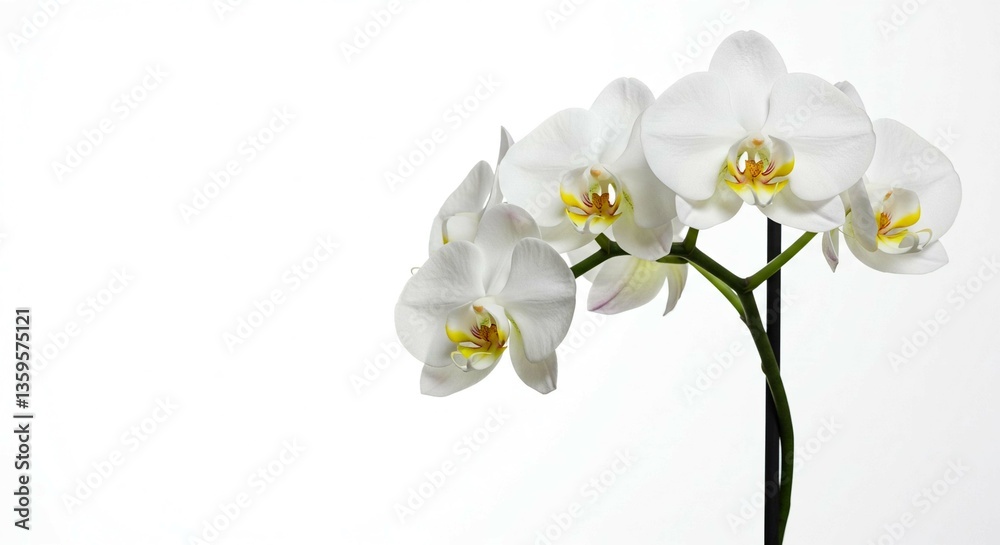 Obraz premium Elegant White Phalaenopsis Orchids Blooming Close up on White Background