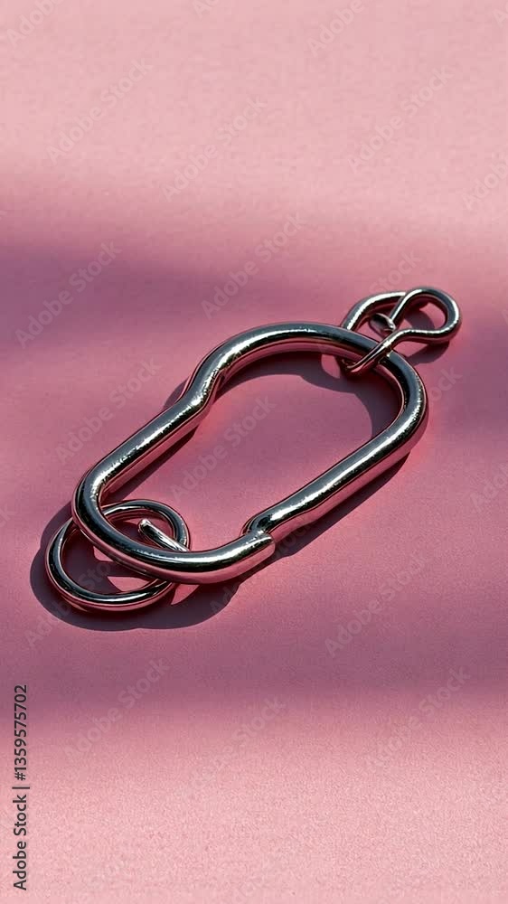 Close-up of intertwined metallic chains on a soft pink background, highlighting texture and form Close-up of intertwined metallic chains on a soft pink background, highlighting texture and form