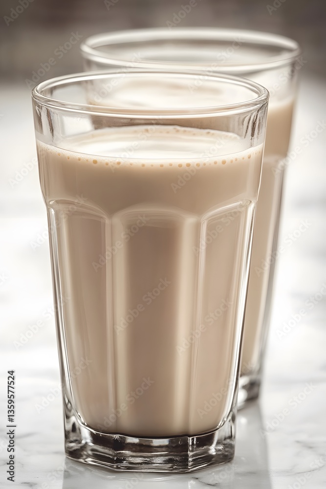 Refreshing Iced Latte in Glass, Two Glasses of Creamy Coffee Milk Refreshing Iced Latte in Glass, Two Glasses of Creamy Coffee Milk