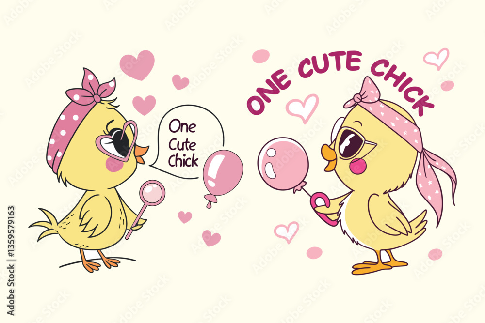 Fototapeta premium A digital illustration of a cartoon-style character, a cute Chick, Happy Easter vector isolated on a white background.