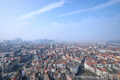 Obraz na płótnie Aerial view on the north of Brussels on a misty day w salonie