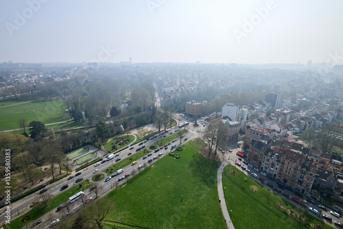 Obraz na płótnie Aerial view on the north of Brussels on a misty day w salonie