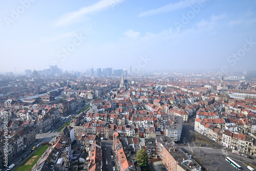 Obraz na płótnie Aerial view on the north of Brussels on a misty day w salonie