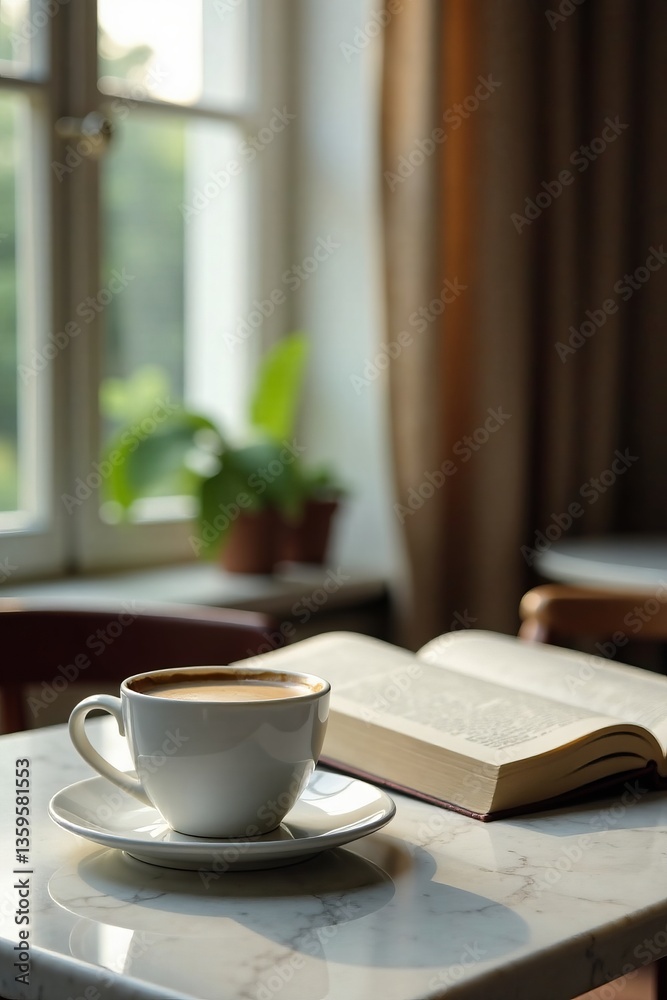 A cozy scene featuring a coffee cup next to an open book, inviting relaxation and warmth. A cozy scene featuring a coffee cup next to an open book, inviting relaxation and warmth.