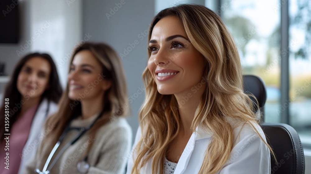 Fototapeta premium Focused female doctor listening attentively during a medical conference