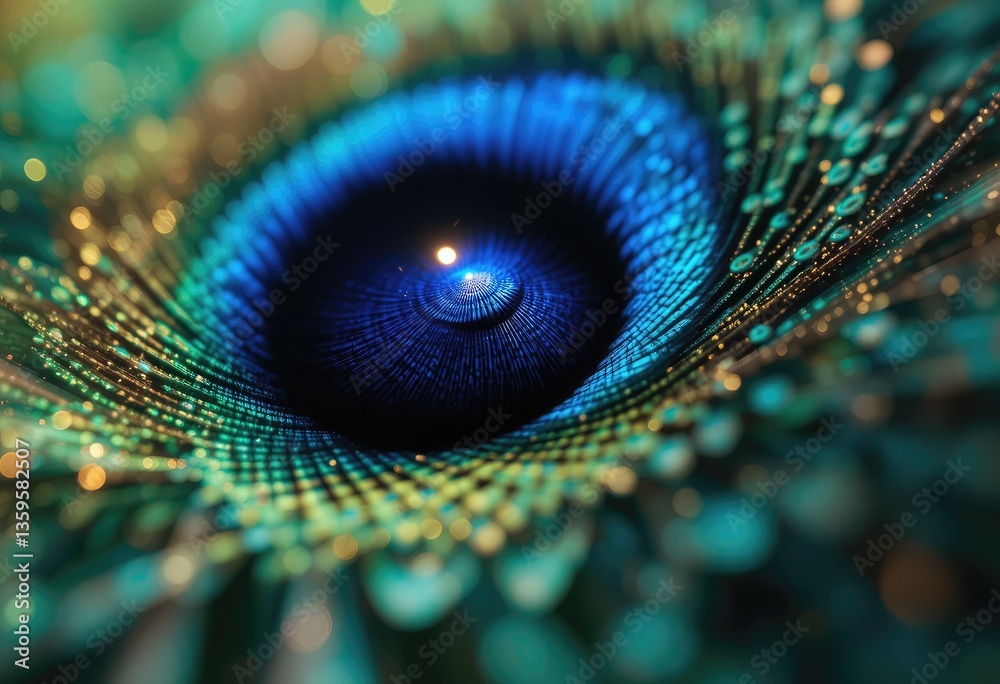 Naklejka premium Abstract Peacock Feather Detail with Vibrant Blue and Gold Colors