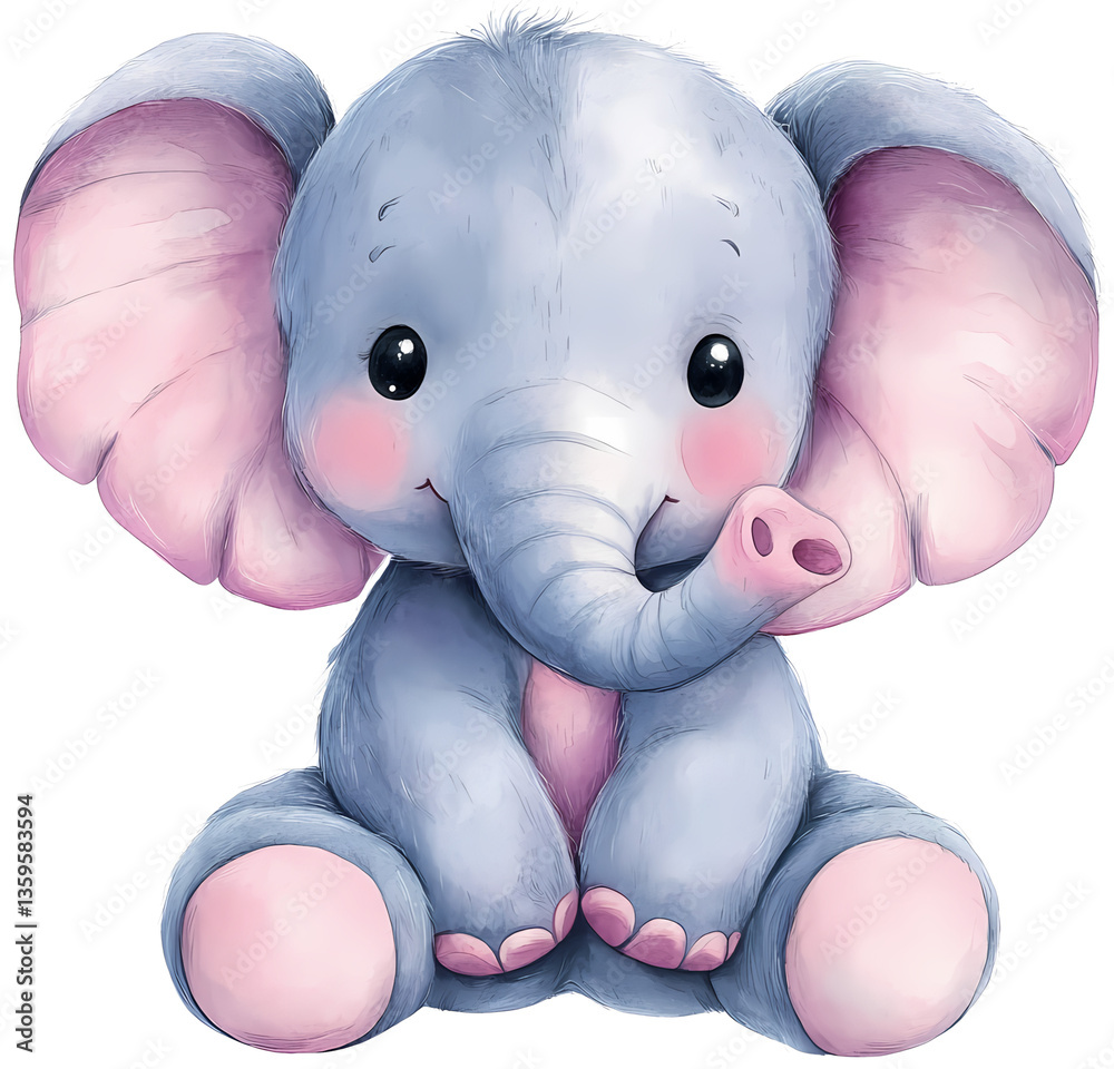 Fototapeta premium Cute cartoon elephant with big ears and eyes