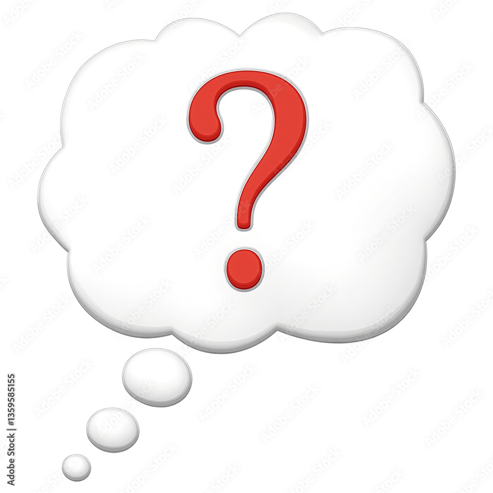 Bright red question mark in a thought bubble symbolizing curiosity and uncertainty set against a clean white backdrop Bright red question mark in a thought bubble symbolizing curiosity and uncertainty set against a clean white backdrop