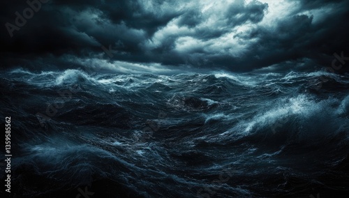 Stormy ocean waves under a dark sky