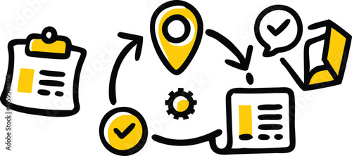 Illustration of kitchen utensil sets and tools with business and web concept icons