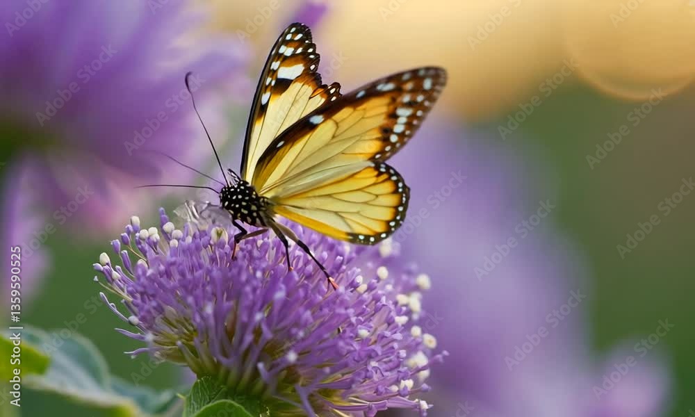 A common yellow swallowtail Papilio machaon on the flower of a butterfly bush Buddleja davidii . Close up, slow motion A common yellow swallowtail Papilio machaon on the flower of a butterfly bush Buddleja davidii . Close up, slow motion