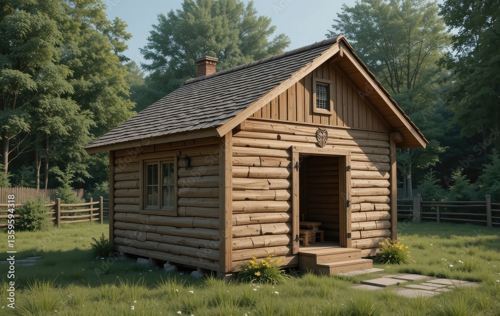 Charming Log Cabin in Lush Green Meadow Amidst Tranquil Forest Charming Log Cabin in Lush Green Meadow Amidst Tranquil Forest