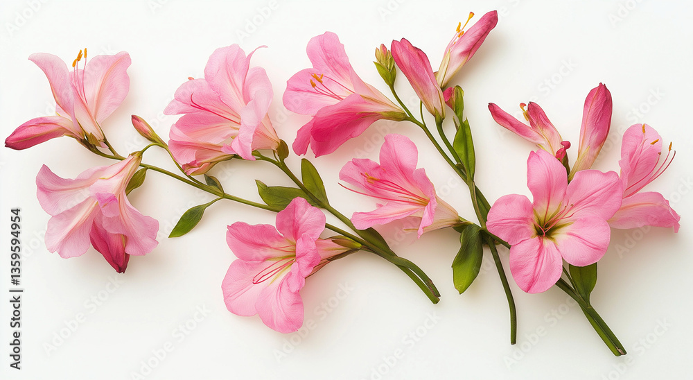 Obraz premium Flores rosas dispostas sobre fundo branco.