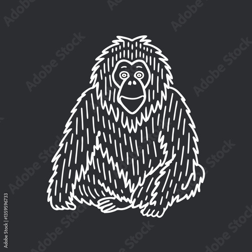 Cute Orangutan Line Art on Dark Background