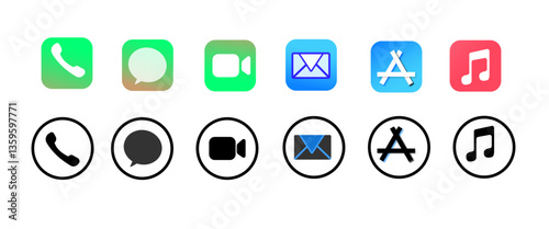 Message, Mail, Call, Facetime, Apple music & App store logo icon transparent png. 