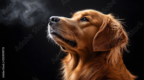 Wallpaper Mural Golden retriever’s profile glows against a black backdrop, breath visible in cold air, with detailed fur and dramatic lighting crafting a noble, soulful winter portrait. Torontodigital.ca