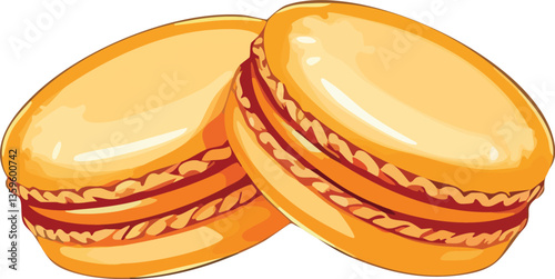 Illustration of Yellow Macarons with Glossy Finish