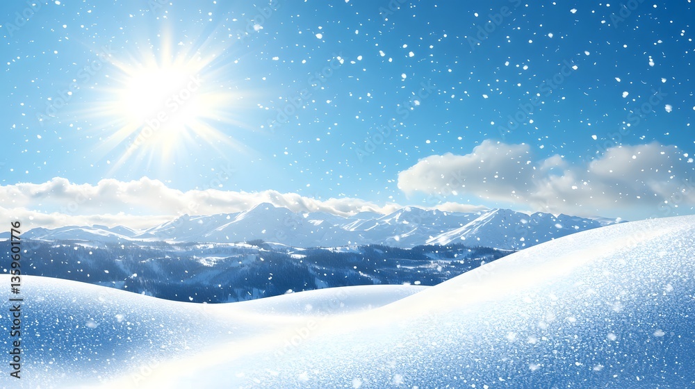 Fototapeta premium Stunning snowy landscape bathed in bright sunlight with a clear blue sky making for a perfect winter day