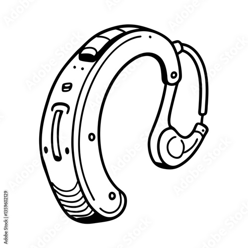 Black and White Hearing Aid Illustration for Accessibility and Medical Design